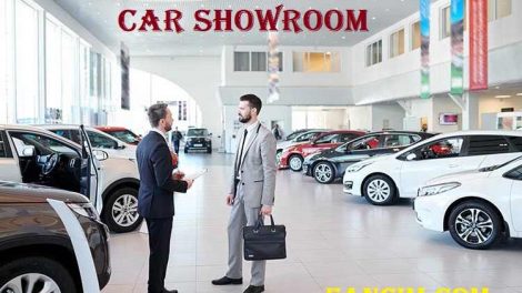 buyer and seller talking at car showroom